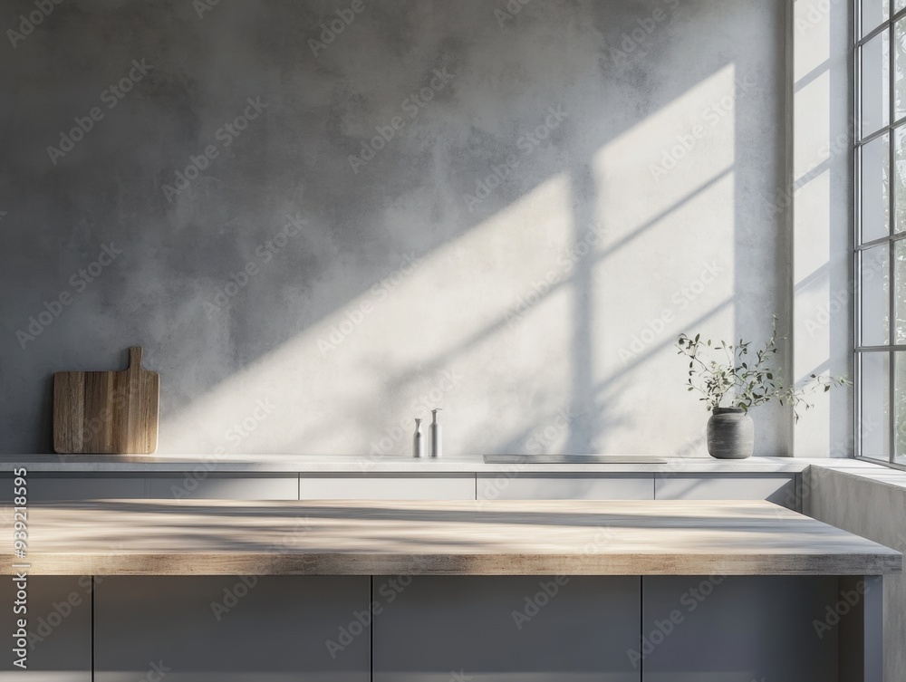 Obraz premium A kitchen with a window and a countertop