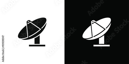 Satellite apparatus icon Black line art vector logo set
