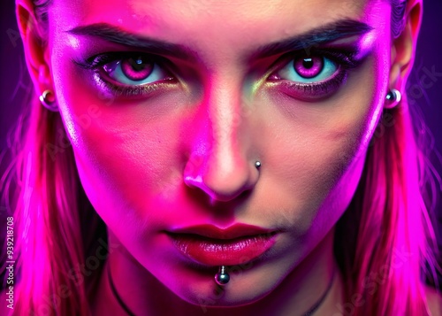 Piercing Stare: Intense, Scrutinizing, Neon, Magenta, Rivalry