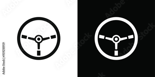 Steering wheel icon Black line art vector logo set