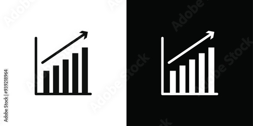 Statistic Up icon Black line art vector logo set