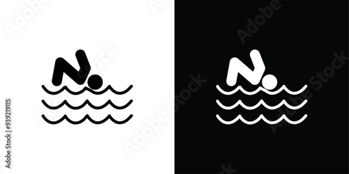 swimming icon Black line art vector logo set