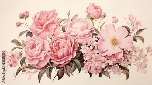 Vintage botanical illustration floral collage