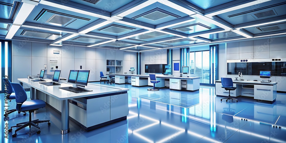 Precision Paradise: High-tech labs, sharp lines, cool blues and whites, concept of accuracy Precision Paradise: High-tech labs, sharp lines, cool blues and whites, concept of accuracy
