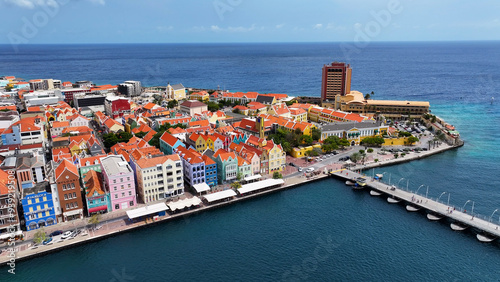 Curacao Skyline At Otrobanda In Willemstad Curacao. Caribbean Island. Downtown Skyline. Otrobanda At Willemstad Curacao. Floating Bridge Landmark. Colored Buildings. photo