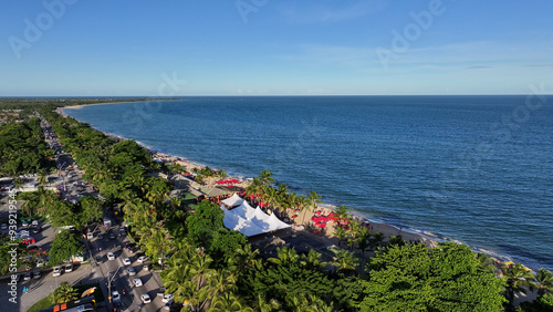 Beach Scene In Porto Seguro Bahia Brazil. Idyllic Beach. Nature Landscape. Bahia Brazil. Tourism Background. Beach Scene In Porto Seguro Bahia Brazil. Peaceful Scenery Of Tourism. photo