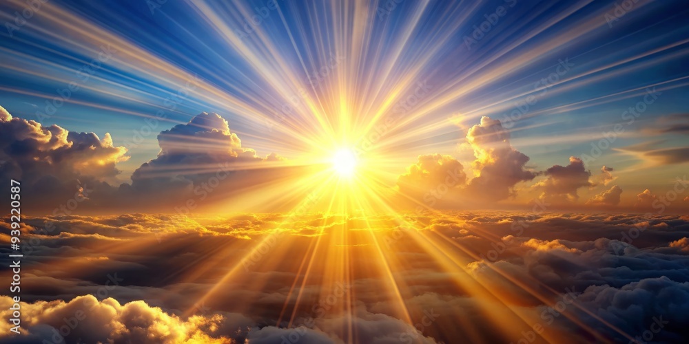 Fototapeta premium Radiant Sunbeam: Heavenly brilliance, streaming sunlight, mystical energy.