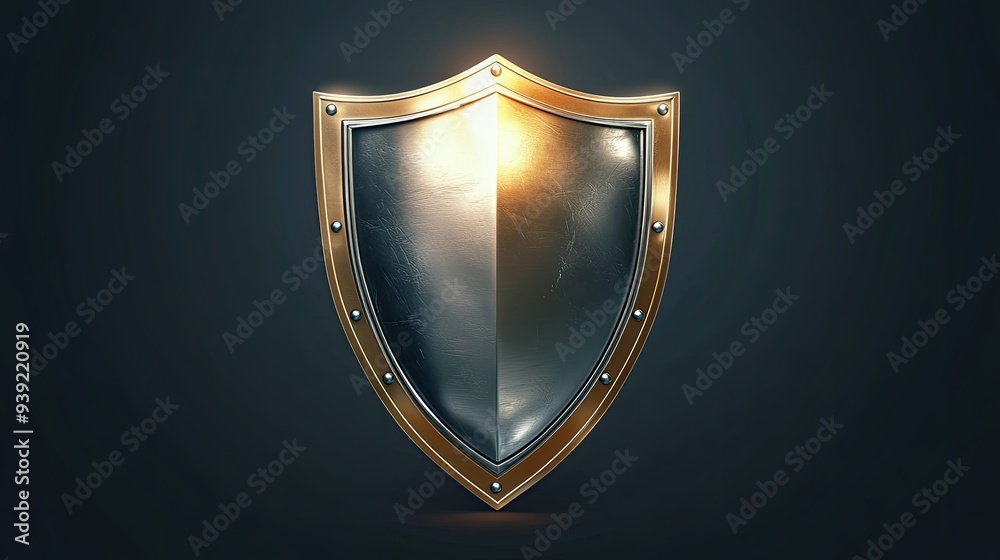 Metal shield icon. Silver gold knight shield ancient protective armor protection symbol realistic 3d vector illustration. Metal shield icon. Silver gold knight shield ancient protective armor protection symbol realistic 3d vector illustration.