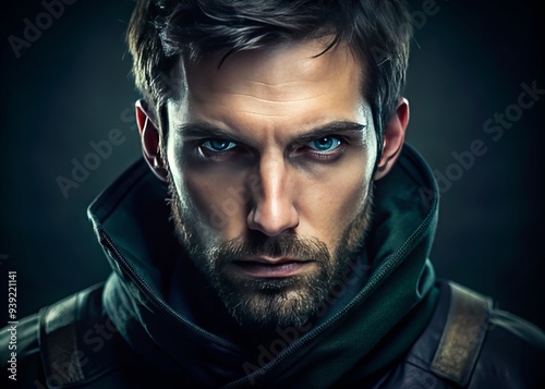 Resolute Resolve: Purposeful advance, intense gaze, dark colors, cinematic mood. photo