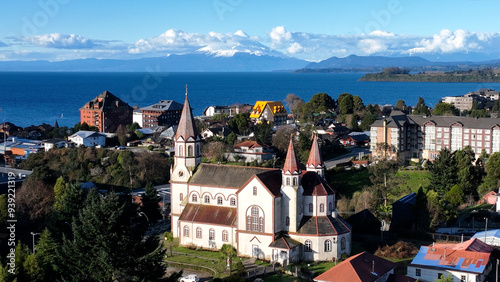 Famous Church At Puerto Varas In Los Lagos Chile. Volcano Landscape. Downtown Cityscape. Los Lagos Chile. Llanquihue Lake. Famous Church At Puerto Varas In Los Lagos Chile. photo