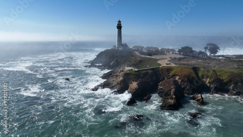 Lighthouse At Pescadero In California United States. Nature Travel Background. Seascape Landscape. Lighthouse At Pescadero In California United States.  photo