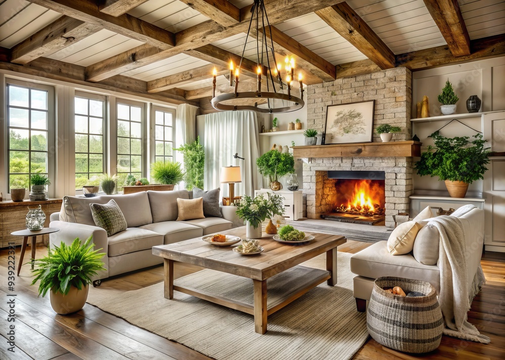 Fototapeta premium Rustic Farmhouse Charm: Cozy, inviting, rustic, bleached, homey