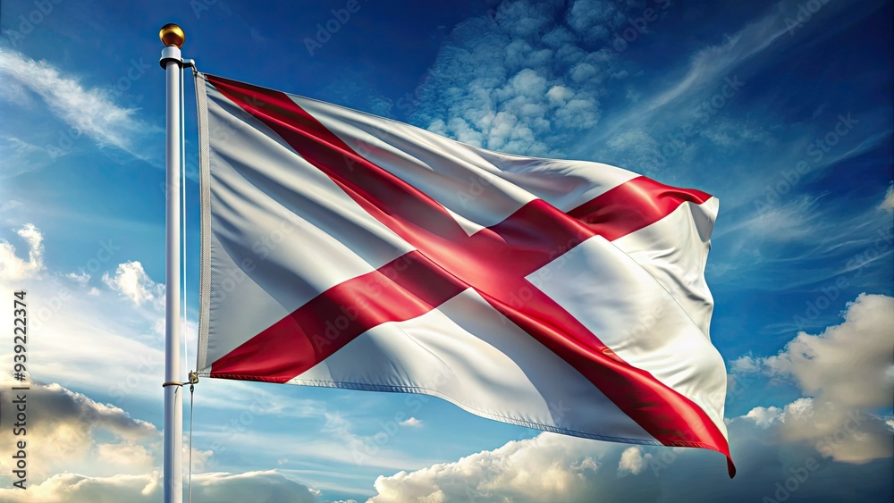 Vibrant Alabama state flag waving proudly in the wind, showcasing its ...