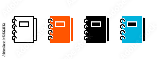 Notebook icon. Notepad symbol. Personal diary with spiral binder vector illustration. School educational textbook sign. Book cover with wire binding pictogram. Office document folder concept