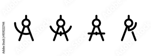 Divider icon set. Simple math compass vector illustration collection. Drafting compass symbol. Geometric divider sign. Architect tool pictogram. Engineering technical instrument concept.