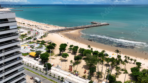 Beach Scene At Fortaleza In Ceara Brazil. Downtown City. Urban Cityscape. Beach Landscape. City Scape Scenery. Beach Scene At Fortaleza In Ceara Brazil. photo