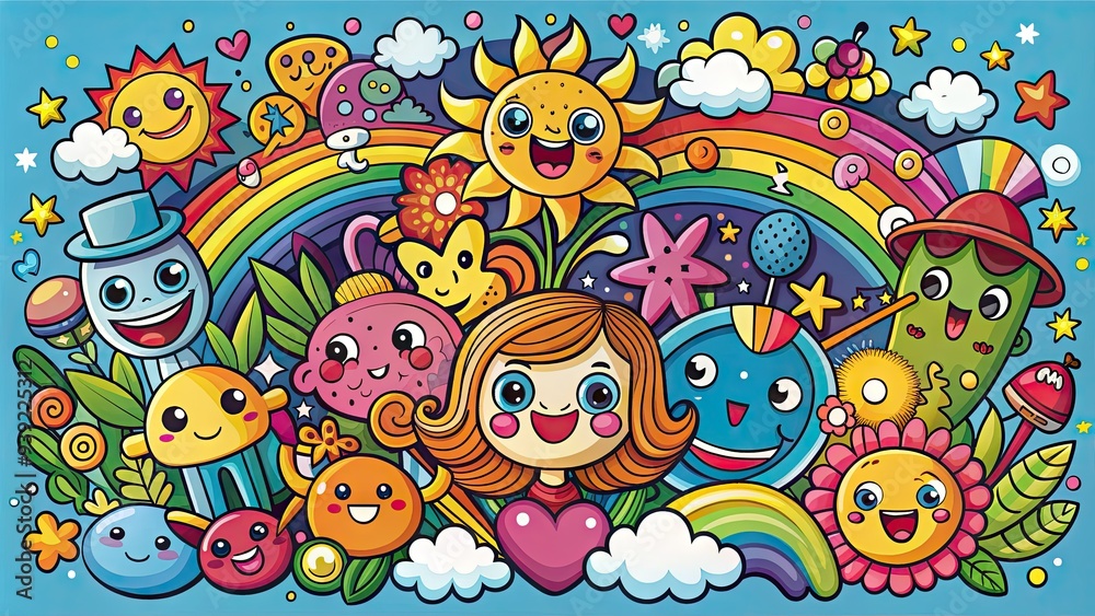 Fototapeta premium Vibrant Cartoon Vector Illustration Featuring Whimsical Characters, Bright Colors, And Playful Design Elements