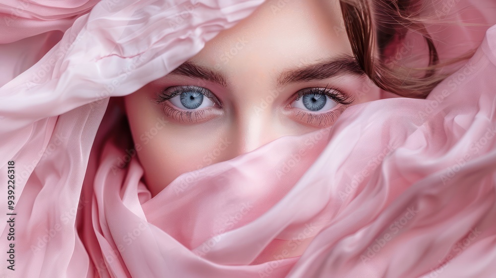 Mysterious Gaze Through Pink Veil