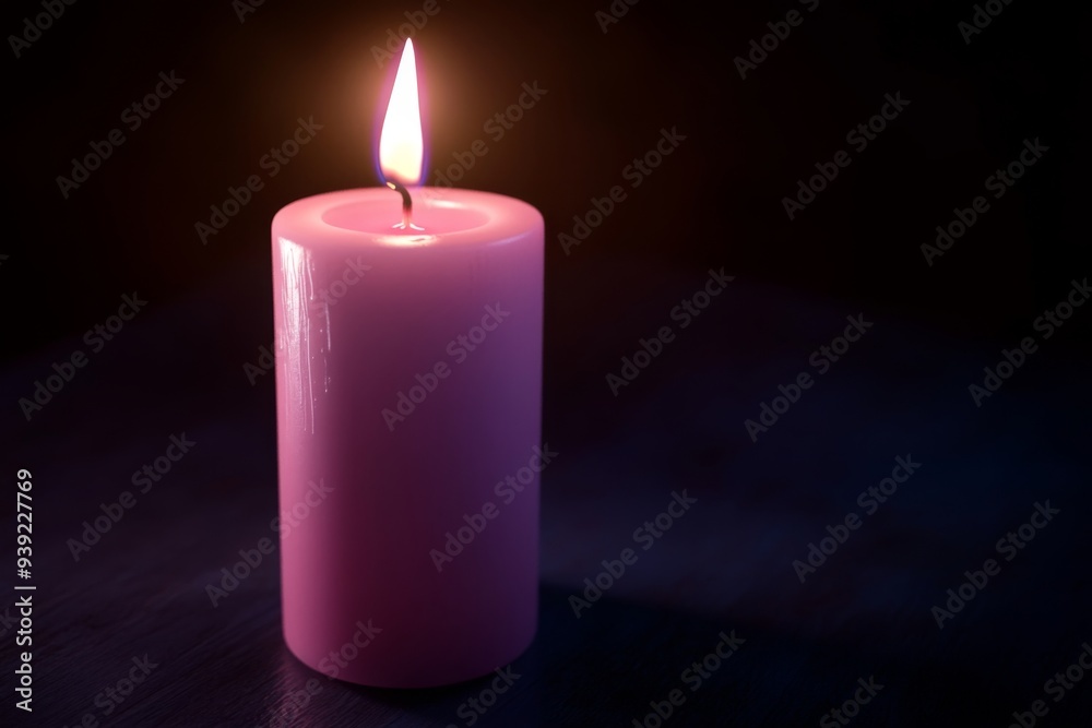 A beautiful pink candle burns brightly, casting a warm and inviting glow. This image symbolizes hope and light, illuminating the surrounding darkness. A beautiful pink candle burns brightly, casting a warm and inviting glow. This image symbolizes hope and light, illuminating the surrounding darkness.