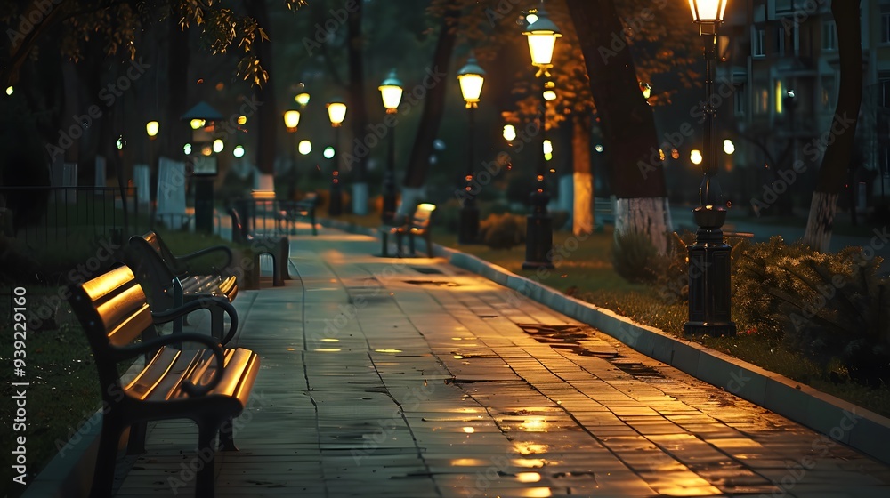 Nighttime Park Pathway Nighttime Park Pathway