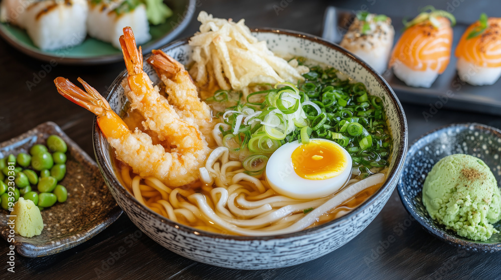a meticulously arranged sushi platter in a minimalist Japanese setting and  serve with tradition Japanese food 