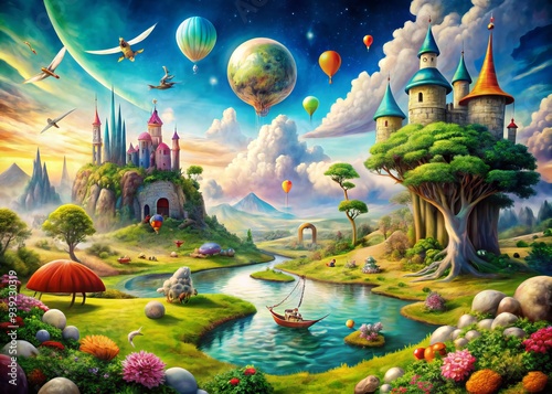 Surrealist Dream Landscape: Dreamlike, whimsical, imaginative, distorted, otherworldly, with unexpected juxtapositions and symbolism