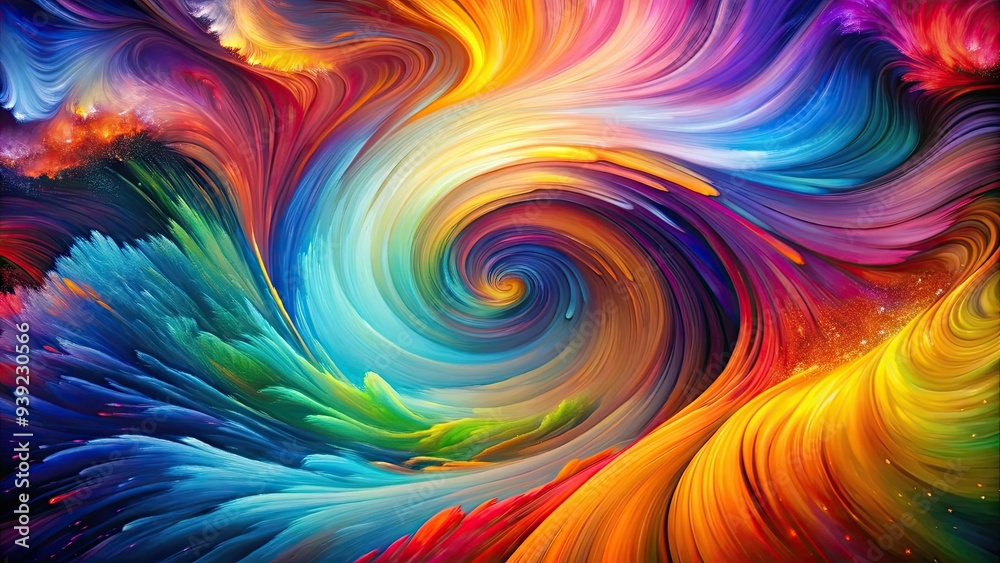 Vibrant colors swirl and blend as a digital brush strokes across a sleek, futuristic canvas, creating a mesmerizing, abstract artwork in a virtual studio space.