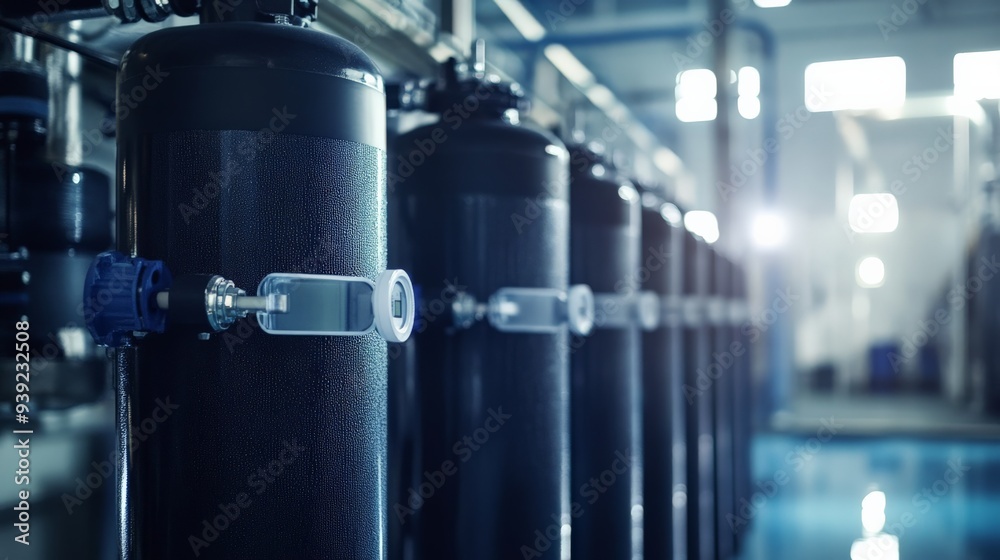 Industrial water treatment system with pressure tanks in a modern ...