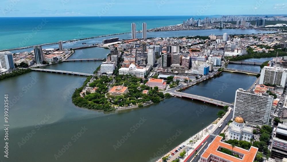 Obraz premium Ground Zero Square At Recife In Pernambuco Brazil. Cityscape Landscape. Downtown Background. Urban District. Metropolis Buildings. Ground Zero Square At Recife Pernambuco Brazil.