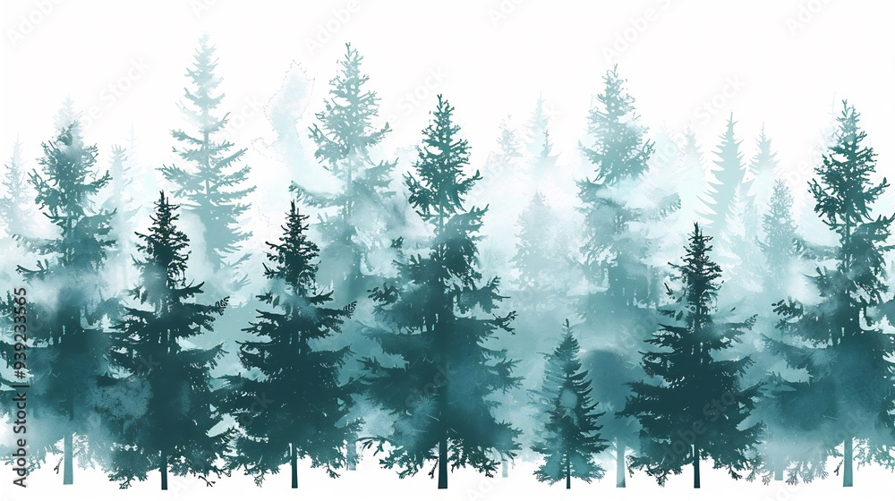 Fototapeta premium Misty Forest Watercolor Painting