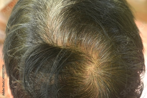 close up of white hair of middles age man head background and texture