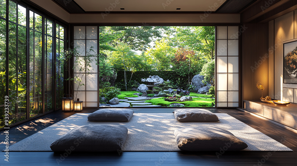 Fototapeta premium Japanese garden, house garden, tsuboniwa, Japanese style, Japanese living room, living, small garden, 