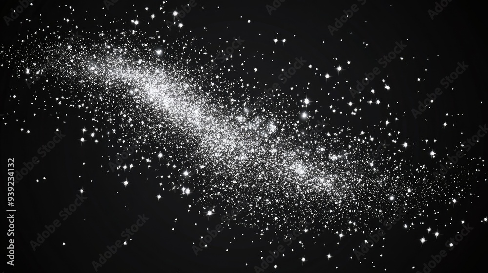 Silver glitter brush strokes shiny star dust lines luxury shimmery particles isolated on a dark background. Vector illustration Silver glitter brush strokes shiny star dust lines luxury shimmery particles isolated on a dark background. Vector illustration