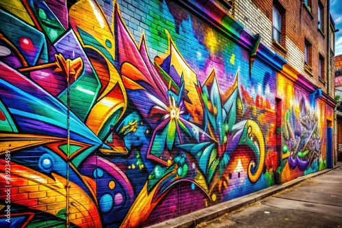 Vibrant graffiti painting artwork with bold aerosol outlines on a worn wall, showcasing a classic urban street art style with a modern, edgy aesthetic.