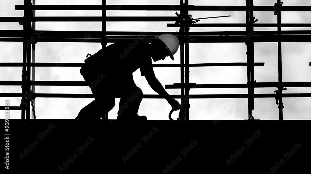 建設現場で働くヘルメット姿の男性作業員 建設現場で働くヘルメット姿の男性作業員