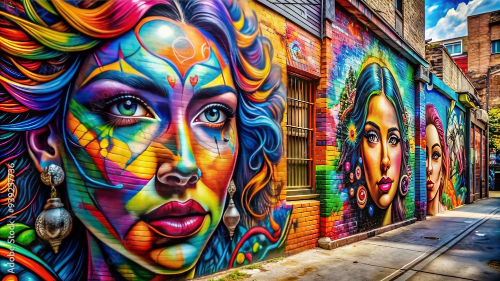 Fototapeta premium Vibrant Street Art Expressions: Graffiti, street culture, vibrant colors, abstract, dynamic