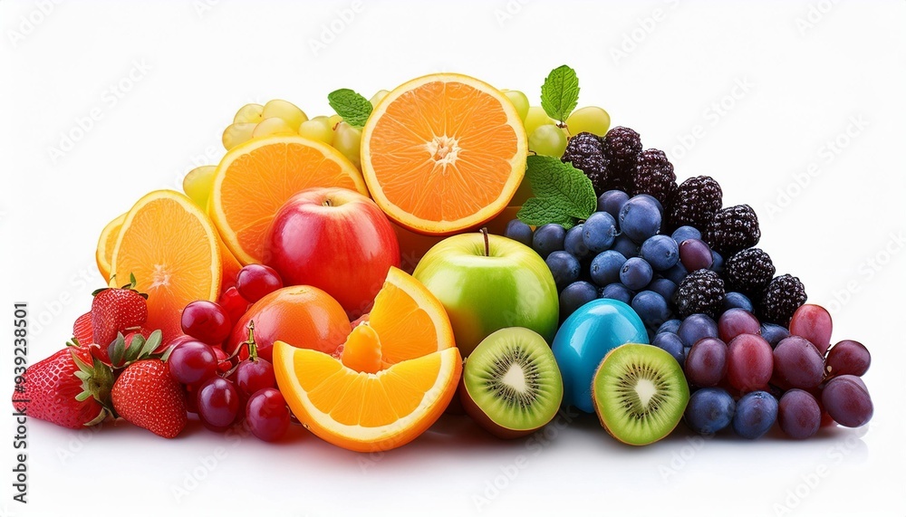 Rainbow-colored fruits on a transparent background. Rainbow-colored fruits on a transparent background.