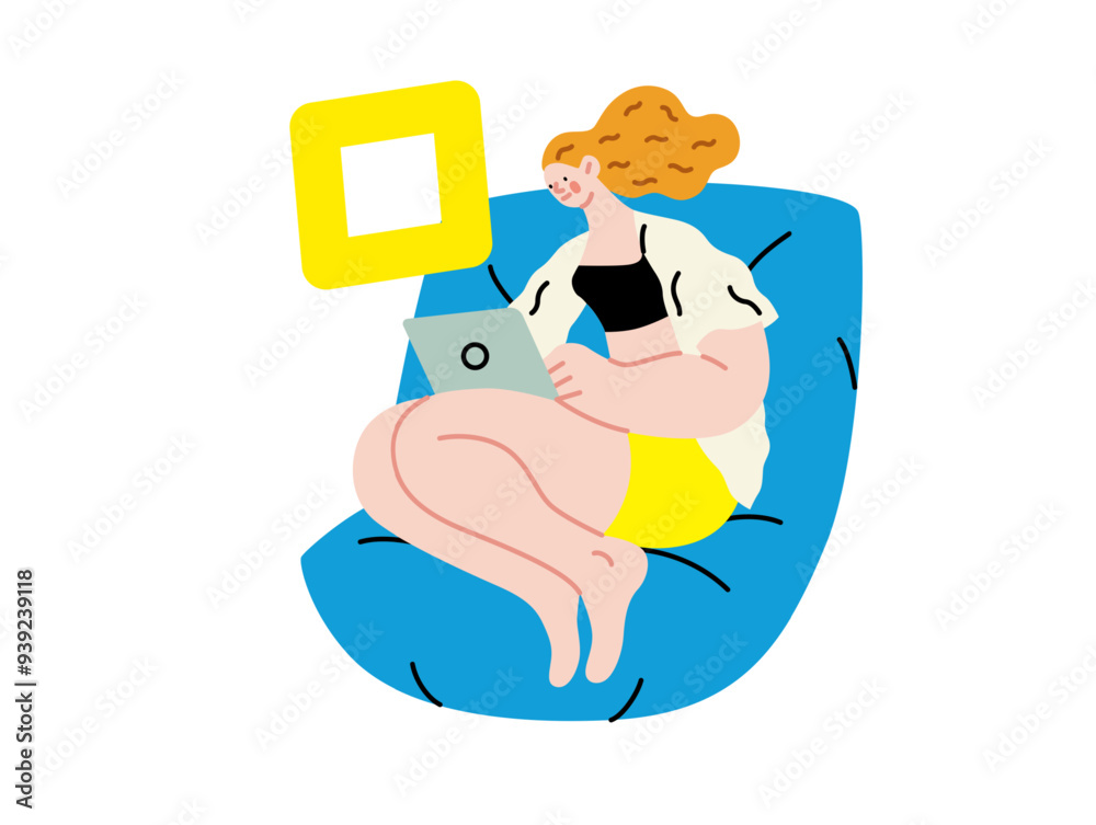 Creative workspace, modern flat vector concept illustration of a woman working sitting with a computer Remote work, flexibility, independence, efficiency, mobility, synergy, freedom Creative workspace, modern flat vector concept illustration of a woman working sitting with a computer Remote work, flexibility, independence, efficiency, mobility, synergy, freedom