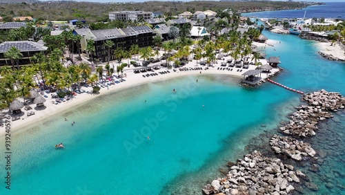 Caribbean Beach At Willemstad In Netherlands Curacao. Beach Landscape. Caribbean Island. Willemstad At Netherlands Curacao. Seascape Outdoor. Nature Tourism.