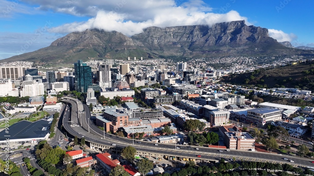 Fototapeta premium Downtown District At Cape Town In Western Cape South Africa. Table Mountain Landscape. Cityscape Scenery. Cape Town At Western Cape South Africa. Tourism Travel. Stunning Skyline.