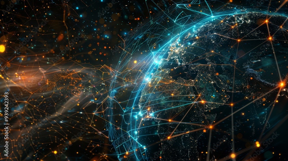 Illuminated Global Connectivity: CGI Visualization of the Internet as a Glowing Network with Data Streams and Server Nodes Illuminated Global Connectivity: CGI Visualization of the Internet as a Glowing Network with Data Streams and Server Nodes