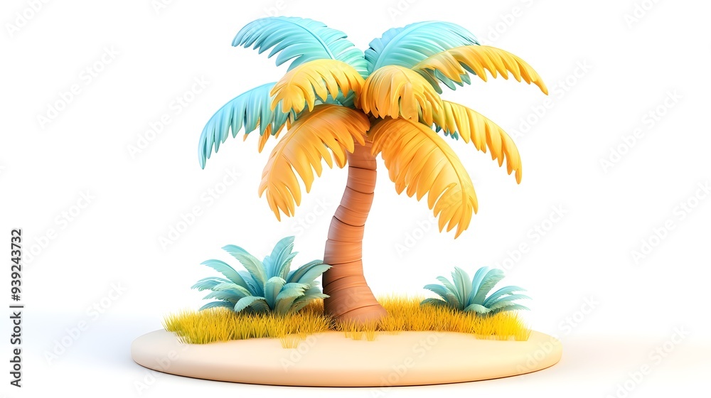 Obraz premium Lush Palm Tree in 3D - Bright and Tropical Scene