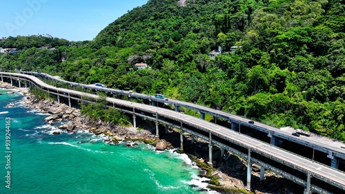 Coast Road At Sao Conrado Beach In Rio De Janeiro Brazil. Travel Destinations. Tourism Scenery. Sao Conrado Beach At Rio De Janeiro Brazil. Summer Travel. Tropical Scenery.