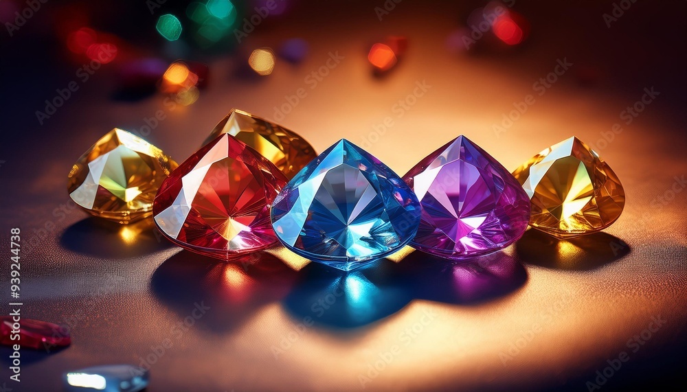 Fototapeta premium Rainbow-colored gemstones on a luxury background.