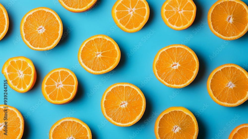 Orange slices shot from above creating a fun pattern on a light background