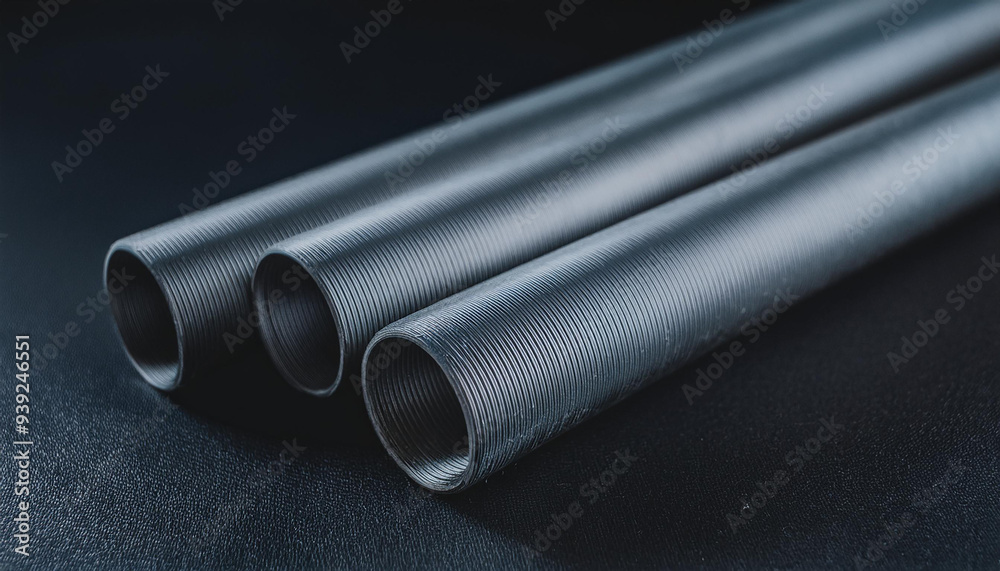 Gray metal pipe on black surface. Gray metal pipe on black surface.