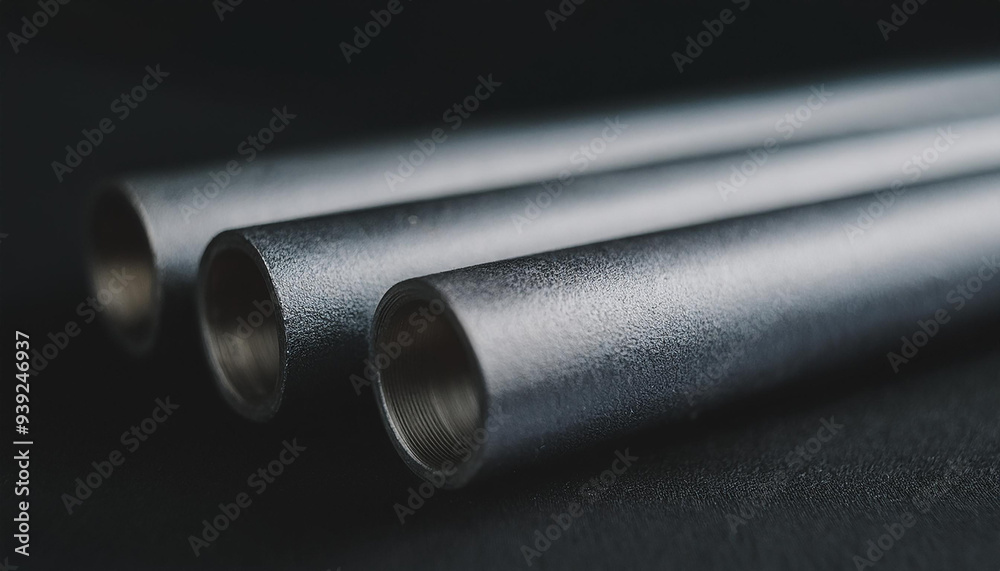 Fototapeta premium Gray metal pipe on black surface.