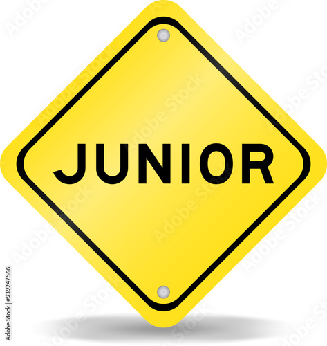 Yellow color transportation sign with word junior on white background