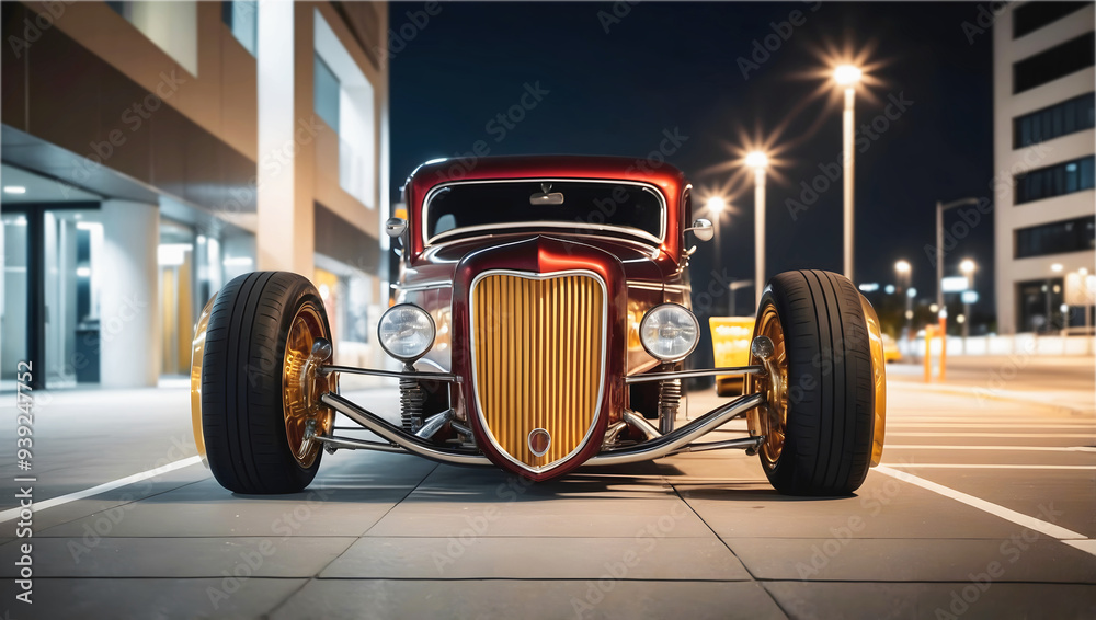 Beautiful unique orange brown vintage hot rod car front view, automotive background, tuning template, wallpaper, auto transport