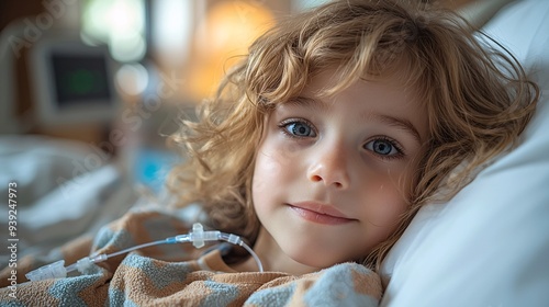 A child in a hospital bed with visible signs of RSV treatment, such as a nasal cannula and monitoring equipment.